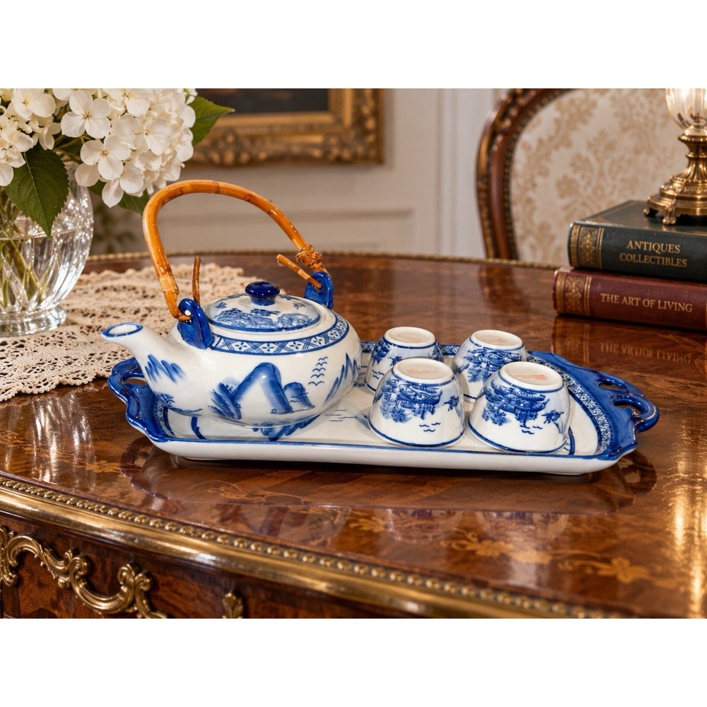 Vintage Bombay Co Cobalt Tea Set with Tray IOB(12-b0)
